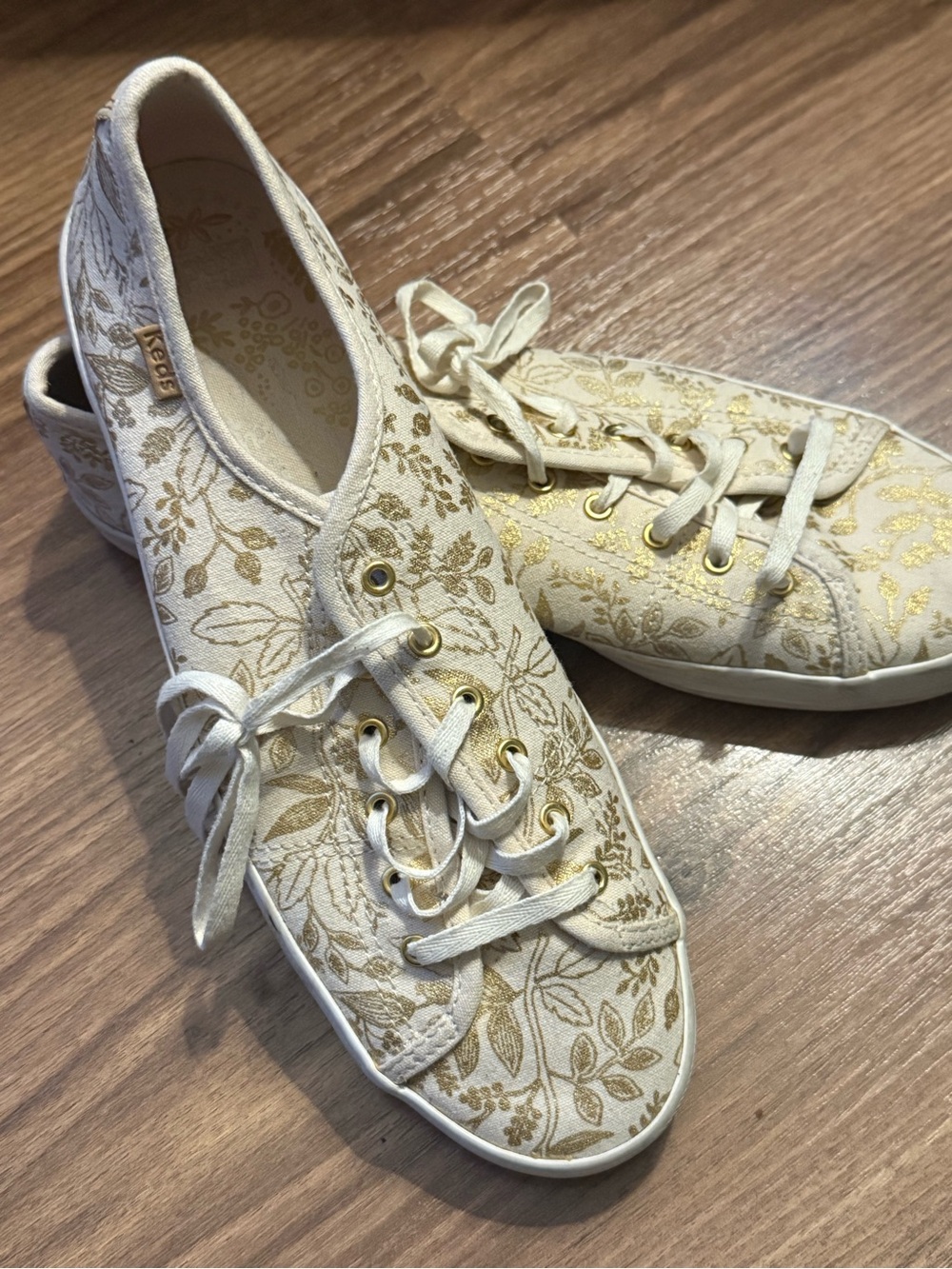 Keds x Rifle Paper Women's Ivory & Gold Floral Lace-Up Sneakers